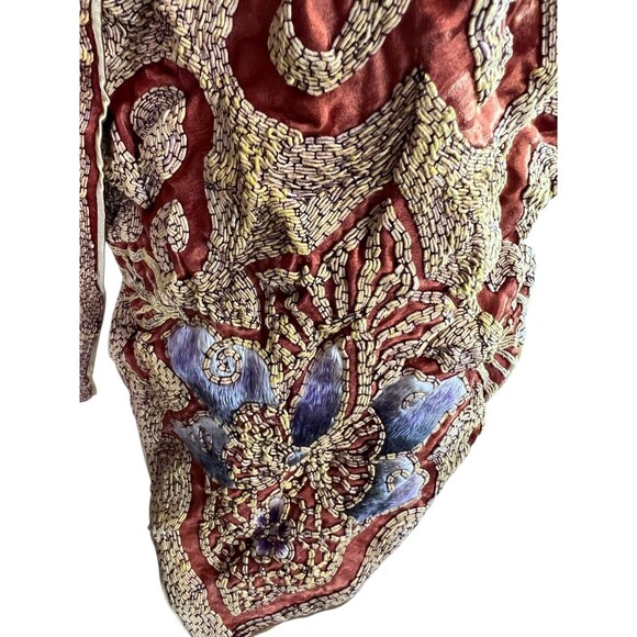 Antique Vintage Gold Silk Charmeuse Robe Opera Coat Gold Couching Embroidery O/S - Picture 6 of 16